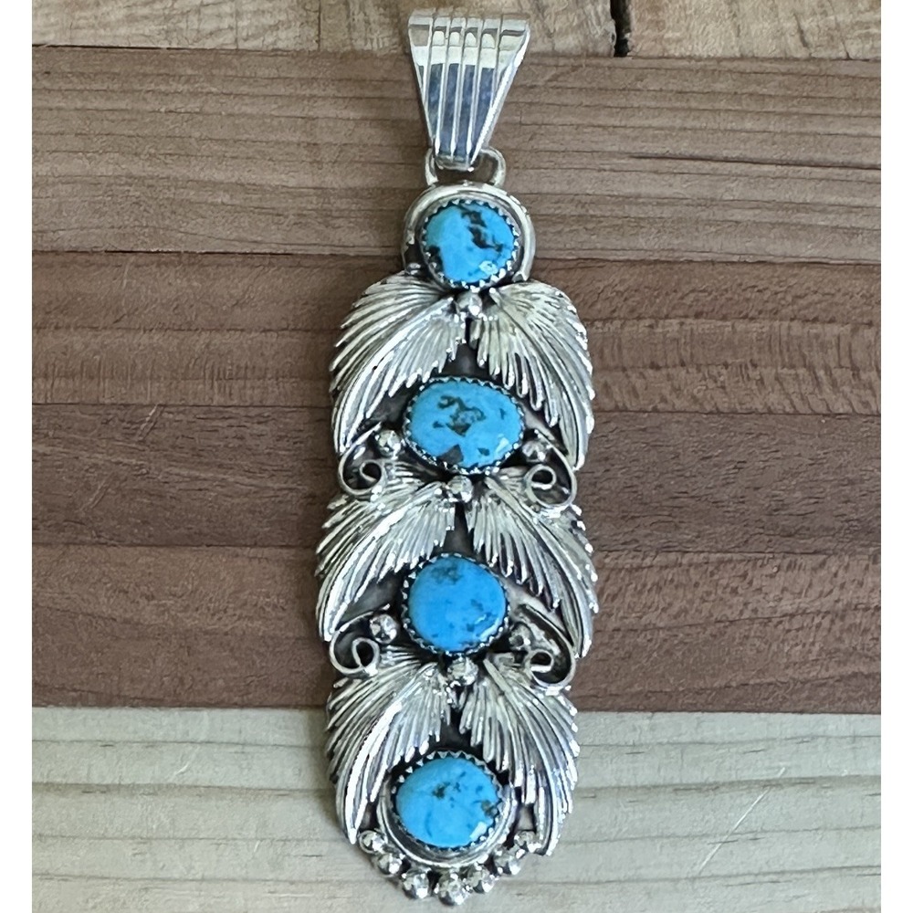 n*n様 RunningBear ターコイズ STERLING 925 ヴィンテ Vintage Running Bear RB Navajo Pendant 3.5 Inch Turqu… - Gem